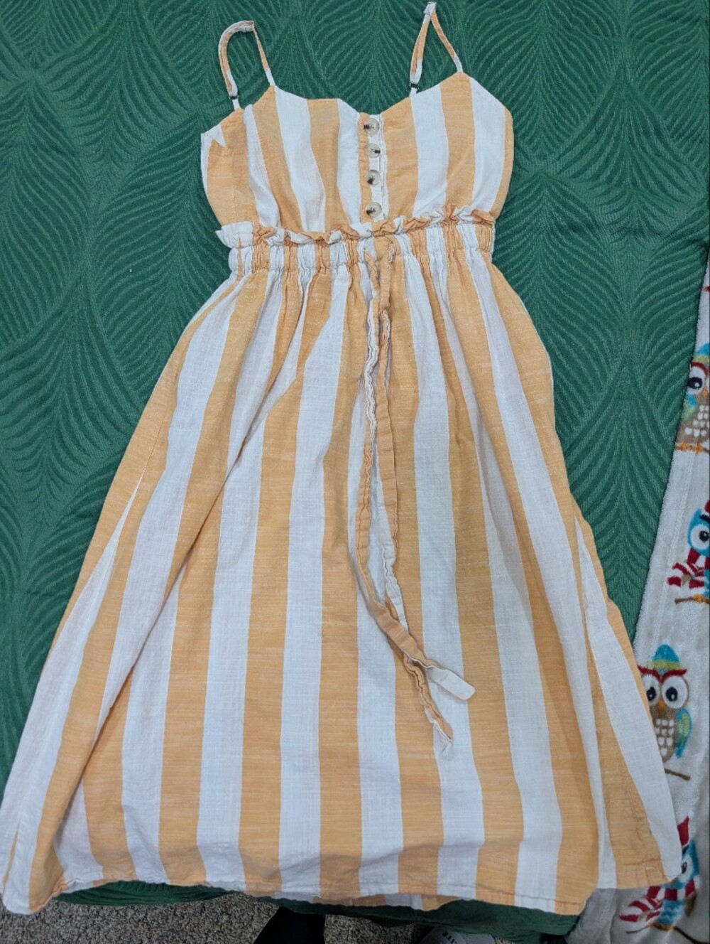 Ladies Medium Yellow and White Striped Sundress with Tie Waist